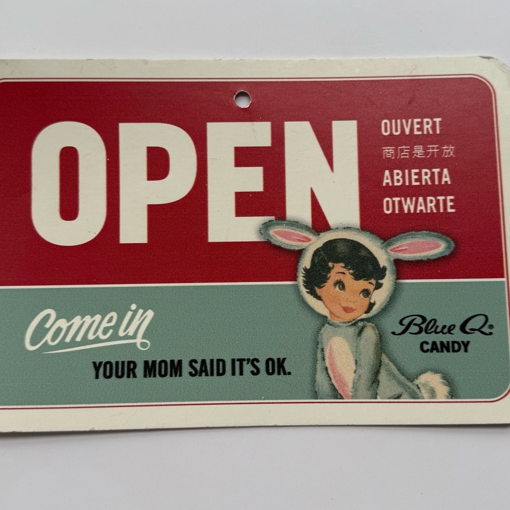 Blue Q Candy Open Sign
